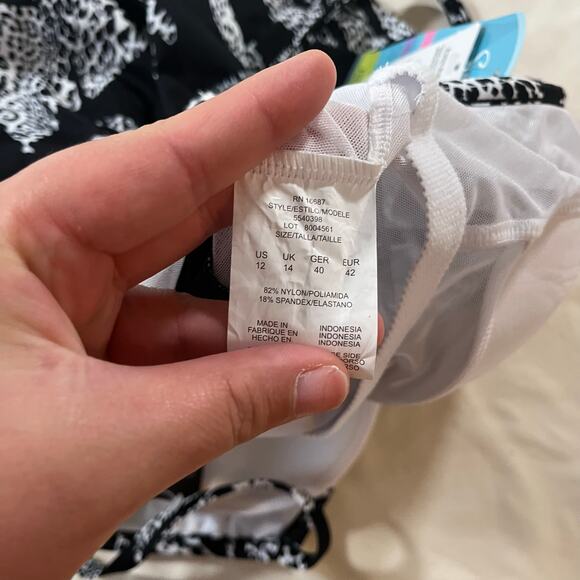 NWT Swim Solutions Black White Palm Print Swim Dress Wmns 12 Resortwear Beach - Picture 8 of 9